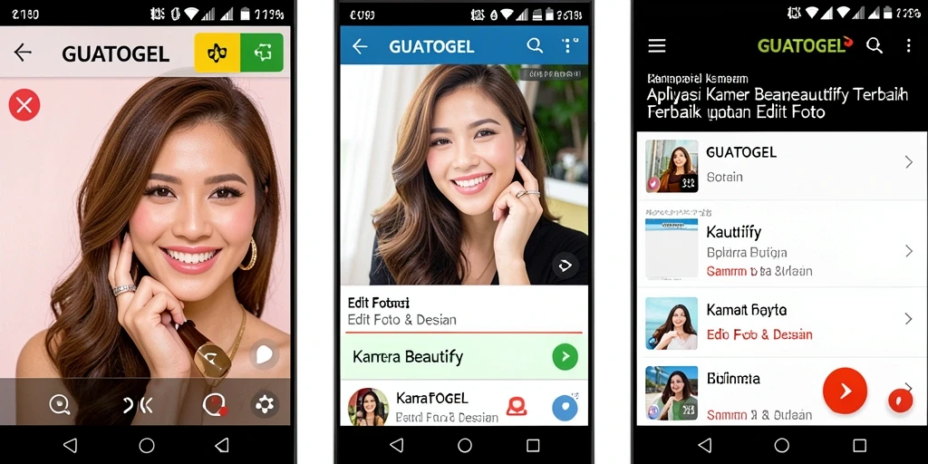 Tampilan antarmuka GUATOGEL dengan berbagai fitur Kamera Beautify.