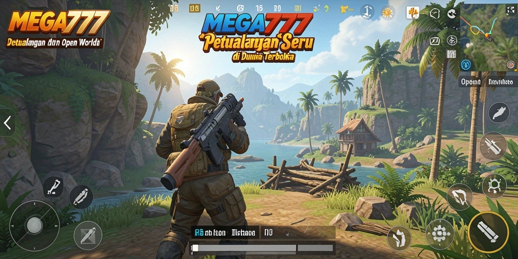 Antarmuka MEGA777 yang menarik dengan detail dunia terbuka.