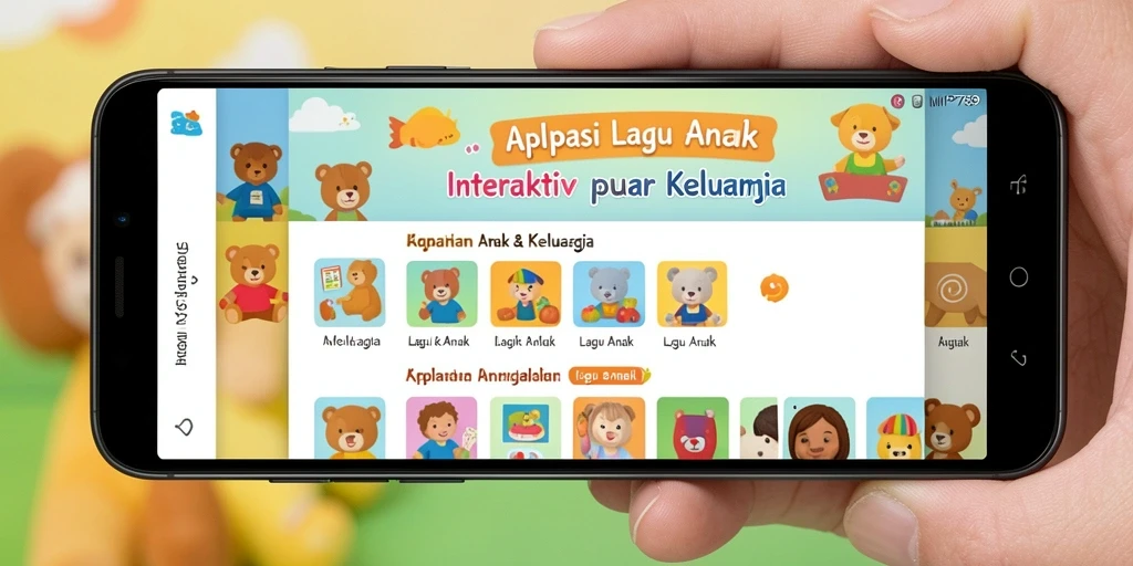 Tampilan antarmuka aplikasi MVP789 dengan pilihan lagu anak yang menarik.