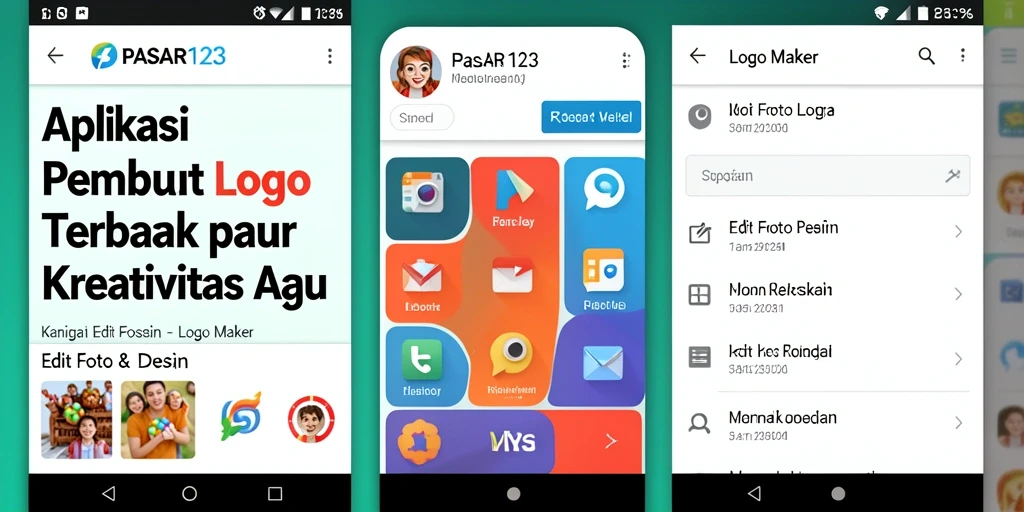 Antarmuka pengguna PASAR123 yang intuitif untuk membuat logo.