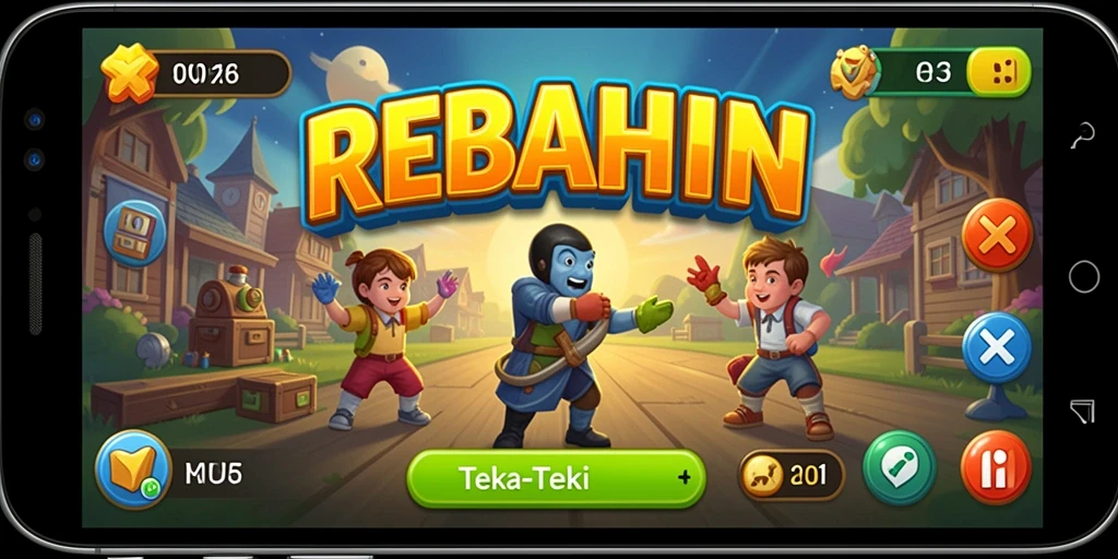 Screenshot antarmuka permainan Teka-Teki REBAHIN yang menarik.